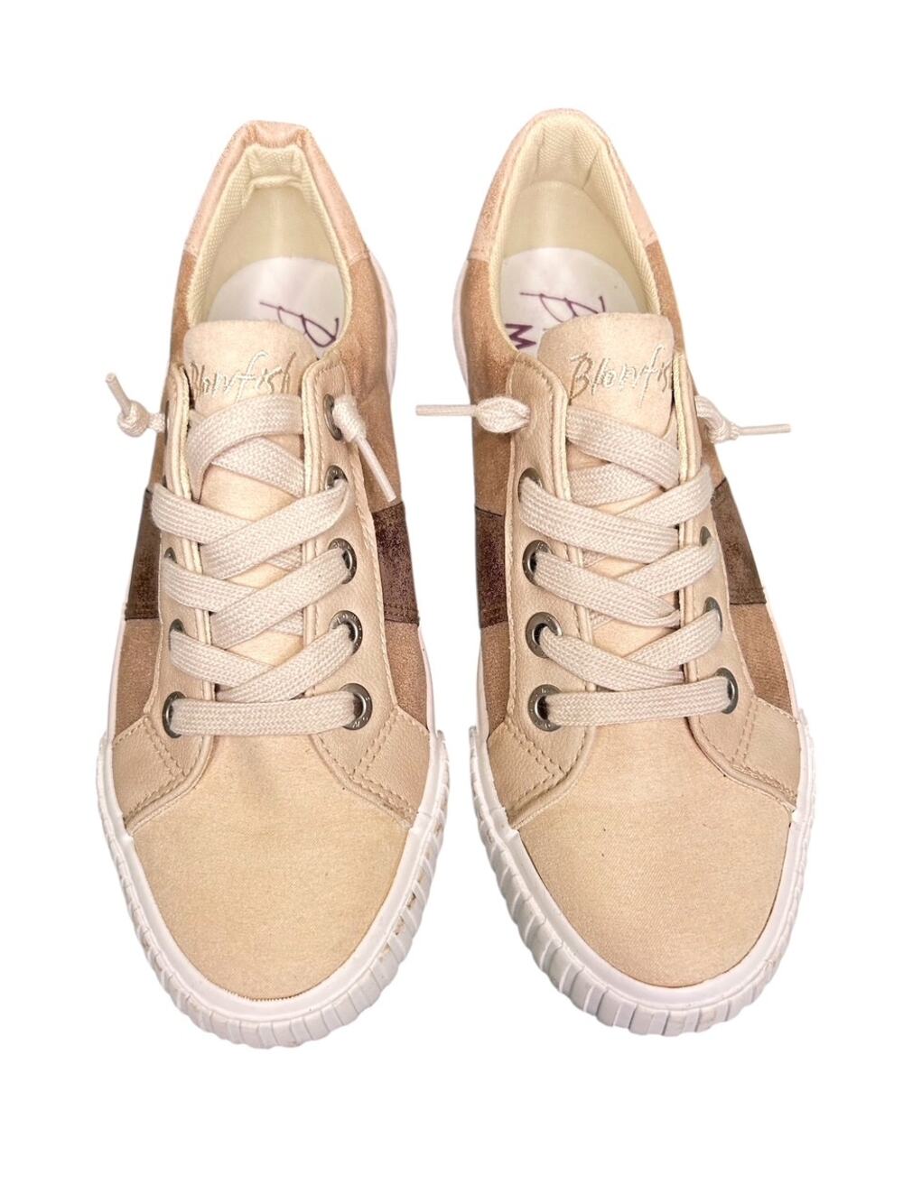 Blowfish Malibu Wave-B Sand, Steel Gold Microsuede Lace Up Low Top Sneaker 7.5
